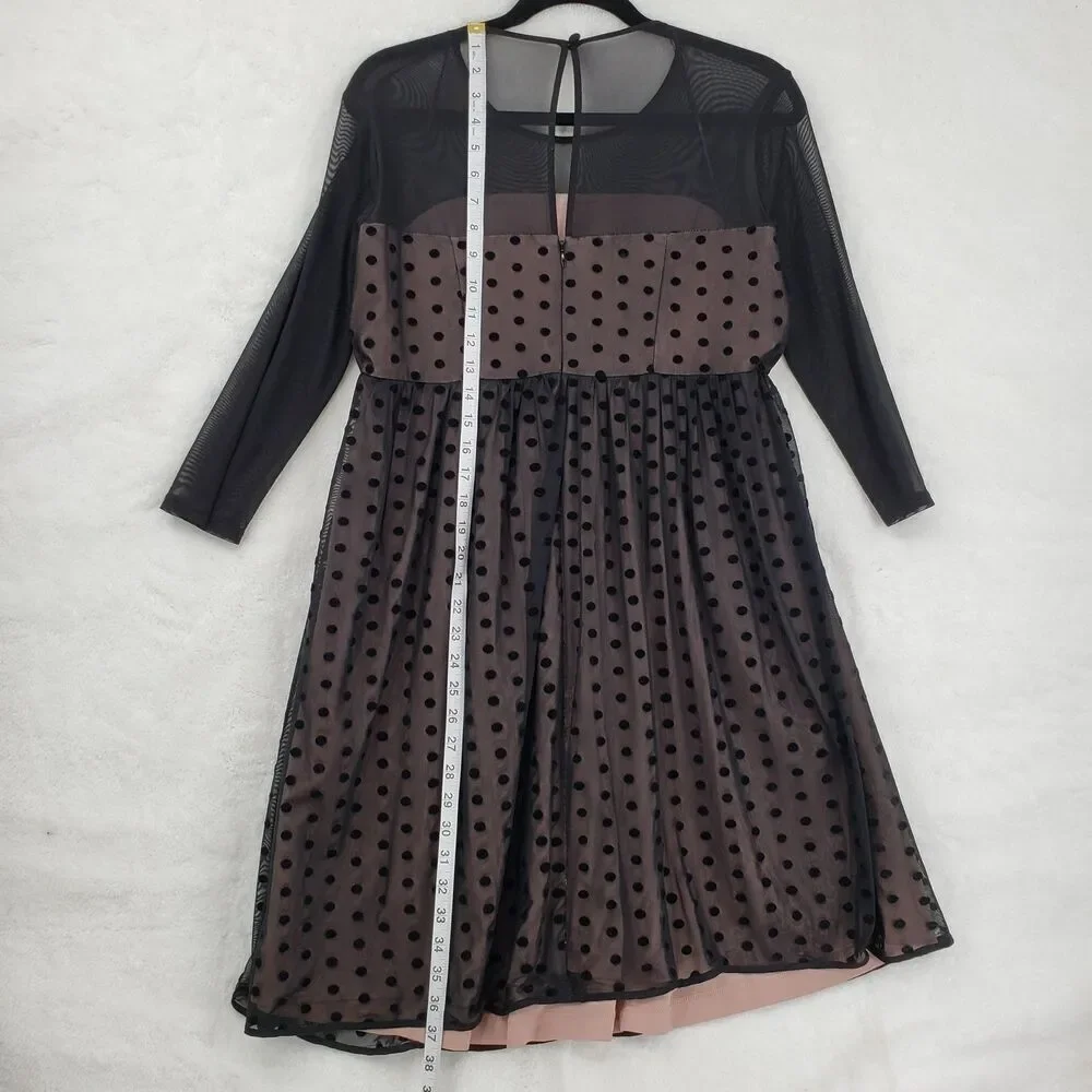 Motherhood Maternity Dress Womens Medium Polka Dot Mesh Overlay Long Sleeve